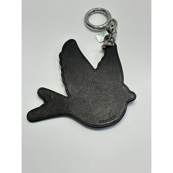 Coach Beaded Dark Teal Blue Bird Keychain Bag Charm Retro Keyfob 3.5" Glitter - Picture 10 of 13